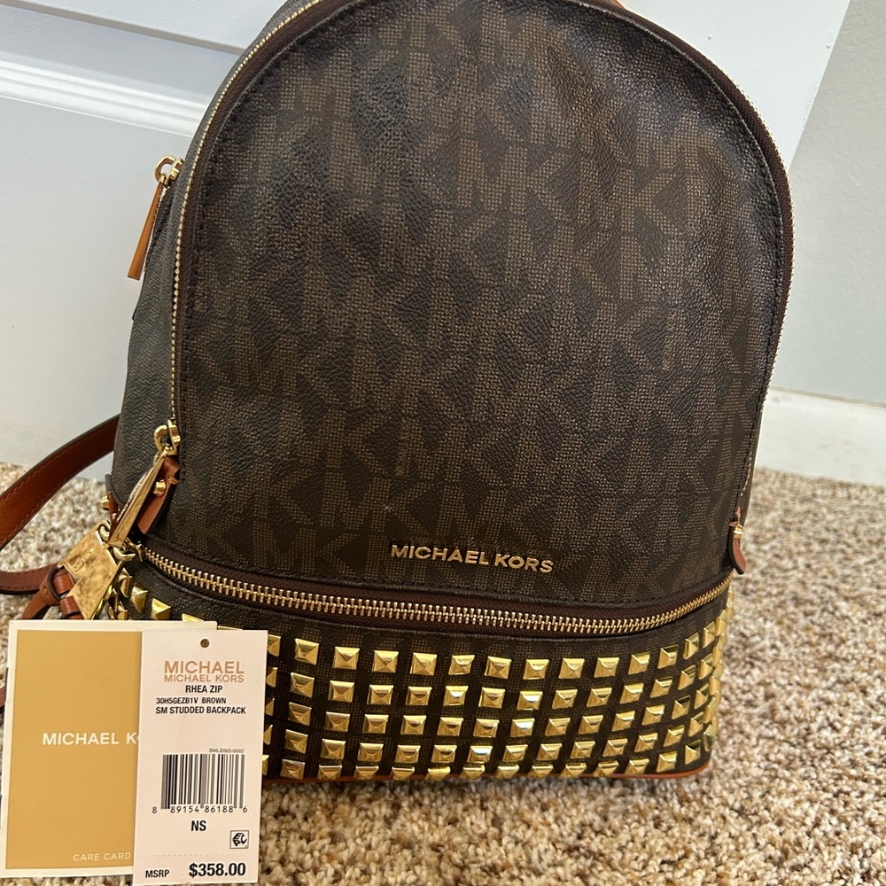 Michael Kors Studded Brown and Gold Backpack